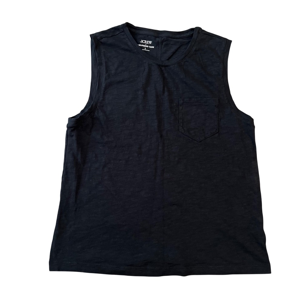J.Crew Girlfriend Tank Top Black Cotton Slub Pocket Sleeveless women